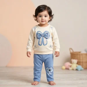 Girls' Bow Print Sweatshirt & Trouser Set
