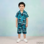 Boys' Abstract Print Shirt & Shorts Set - Sea Green