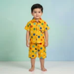 Boys' Smiley Print Shirt & Shorts Set - Yellow