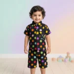 Boys' Smiley Print Shirt & Shorts Set - Black