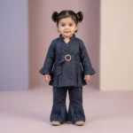 Girls' Belted Tunic & Bell-Bottom Set - Navy Blue