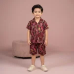 Boys' Numeric Print Shirt & Shorts Set - Red