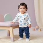 Girls' Bear Sweatshirt & Ribbed Jogger Set - Blue