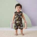 Boys' Sleeveless Designer Summer Set - Jet Black with Multicolor