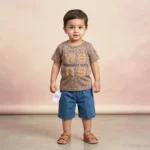 Boys' Monogram Graphic Tee & Denim Shorts Set - Brown