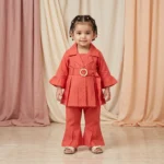 Girls' Belted Tunic & Bell-Bottom Set - Red