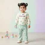 Girls' Beautiful Heart Tee & Floral Trousers Set - Sea Green