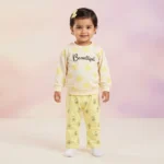Girls' Beautiful Heart Tee & Floral Trousers Set - Yellow