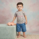 Boys' Monogram Graphic Tee & Denim Shorts Set - Grey