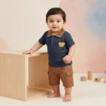 Boys' Bear Patch Polo & Cargo Shorts Set - Blue