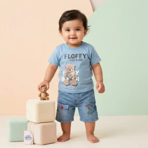 Boys' Bear Print Tee & Denim Shorts Set