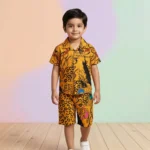 Boys' Leopard Print Shirt & Shorts Set - Orange