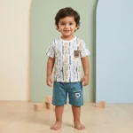 Boys' Stripe Tee & Cargo Shorts Set - Teal Blue