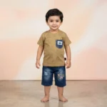 Boys' Alphabet Print Tee & Denim Shorts Set - Brown
