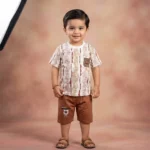 Boys' Stripe Tee & Cargo Shorts Set - Camel Brown