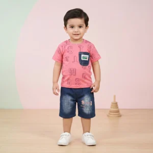 Boys' Alphabet Print Tee & Denim Shorts Set