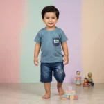 Boys' Alphabet Print Tee & Denim Shorts Set - Dusty Blue