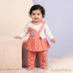 Love Print Premium Cotton Baby Girl Frock & Pants Set - Orange