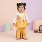 Love Print Premium Cotton Baby Girl Frock & Pants Set - Yellow