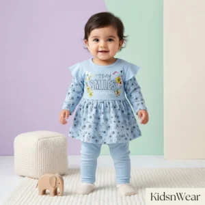 Today Smiles Premium Cotton Baby Girl Frock & Pants Set