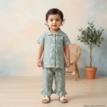 Girls' Floral Arabic Lawn Boutique Set - Green