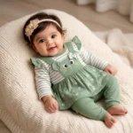 Cute Bunny Premium Cotton Baby Girl Dress & Pants Set - Green