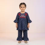 Baby Girls' Embroidered Tunic & Ruffled Trouser Set - Navy Blue