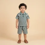 Boys' Ribbed Polo Shirt & Shorts Set - Green