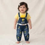 Girls' Denim Dungaree & T-Shirt Set - Yellow
