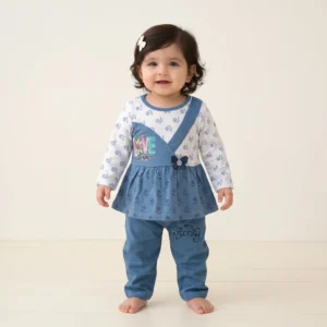 Love Print Premium Cotton Baby Girl Frock & Pants Set