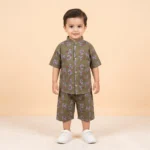 Boys' Typography Shirt & Shorts Set - Olive Green