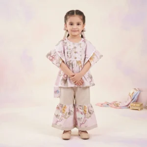 Girls' Abstract Peplum Kurta & Gharara Set