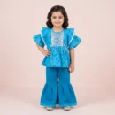 Girls' Abstract Peplum Kurta & Gharara Set - Sky Blue