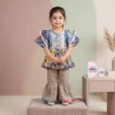 Girls' Abstract Peplum Kurta & Gharara Set - Brown