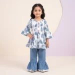 Girls' Floral Peplum Kurta & Gharara Set - Blue