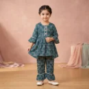 Girls' Geometric Peplum Kurta & Gharara Set - Green