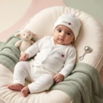 Baby Knit Kimono Romper & Beanie Set - White