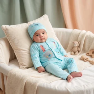 Baby Teddy Bear Knit Romper & Beanie Set
