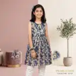 Girls' Autumn Floral Print Premium Sleeveless Frock and Trousers Co-Ord Set - Blue