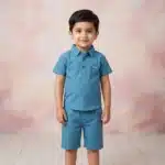 Boys' Monogram Embossed Premium Polo Shirt and Shorts Set - Sea Green