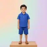 Boys' Monogram Embossed Premium Polo Shirt and Shorts Set - Blue